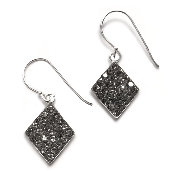 Jewelry - Solid 925 Silver Earrings w/ Black Crystals!